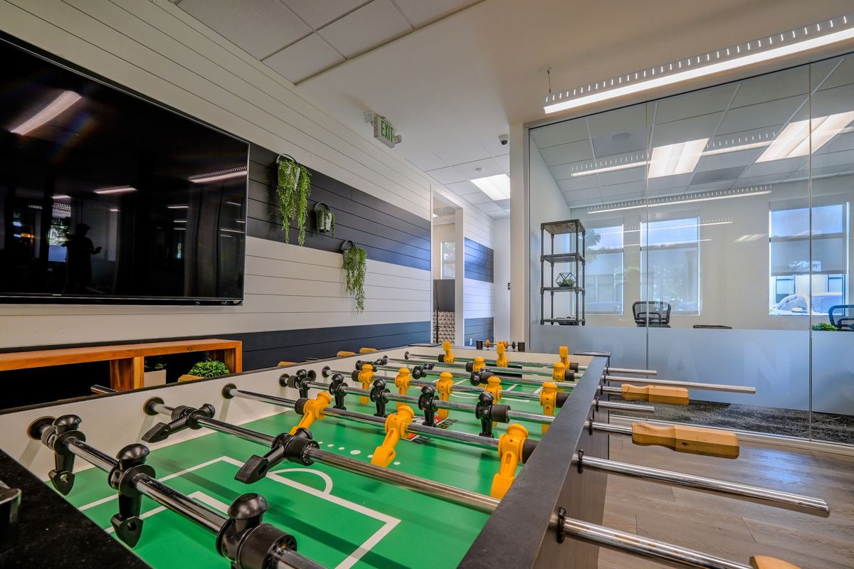 A foosball table in The Garage